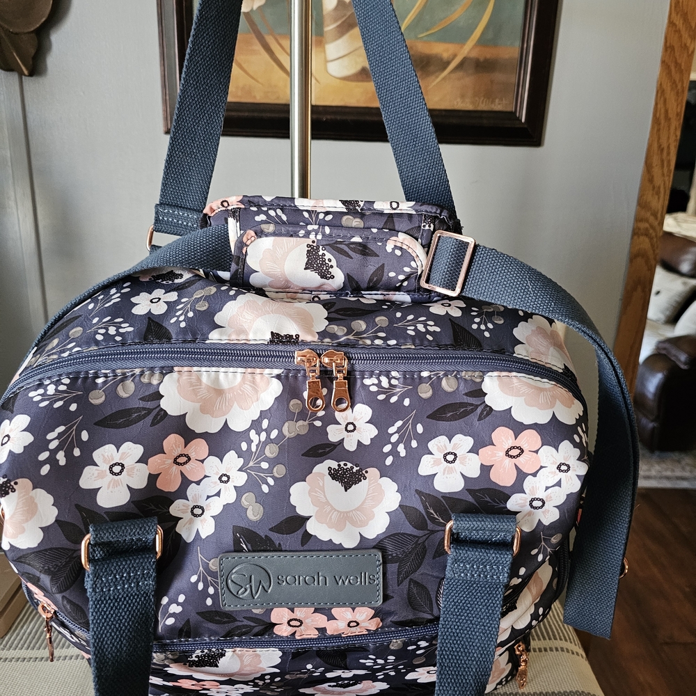 Sarah Wells Floral Breast Pump,Bag For Mothers Who Are Breast Feed Navy and Pink